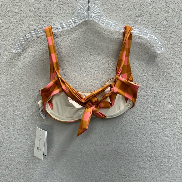 L Space Swimsuit Women's Size S Brown Pink Plaid Bikini Top New - Picture 2 of 3